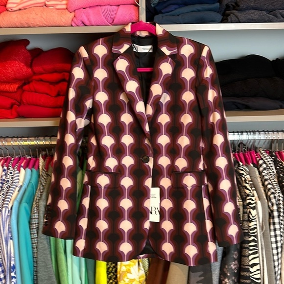 Zara purple/maroon/pink print one button blazer size XS NWT - Picture 1 of 3